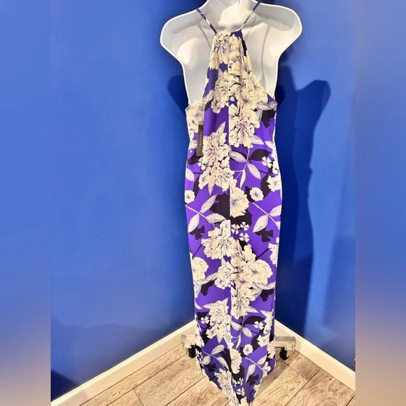 Tahari- NWT Purple Floral Maxi Dress with White Blooms Size Medium - Picture 3 of 13